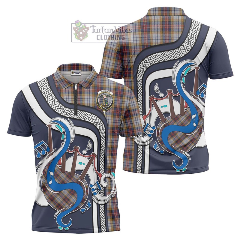 McInnes Ancient Hunting Tartan Zipper Polo Shirt with Epic Bagpipe Style