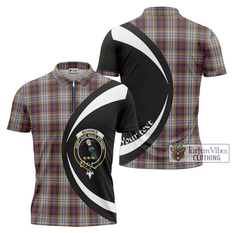 McInnes Ancient Hunting Tartan Zipper Polo Shirt with Family Crest Circle Style