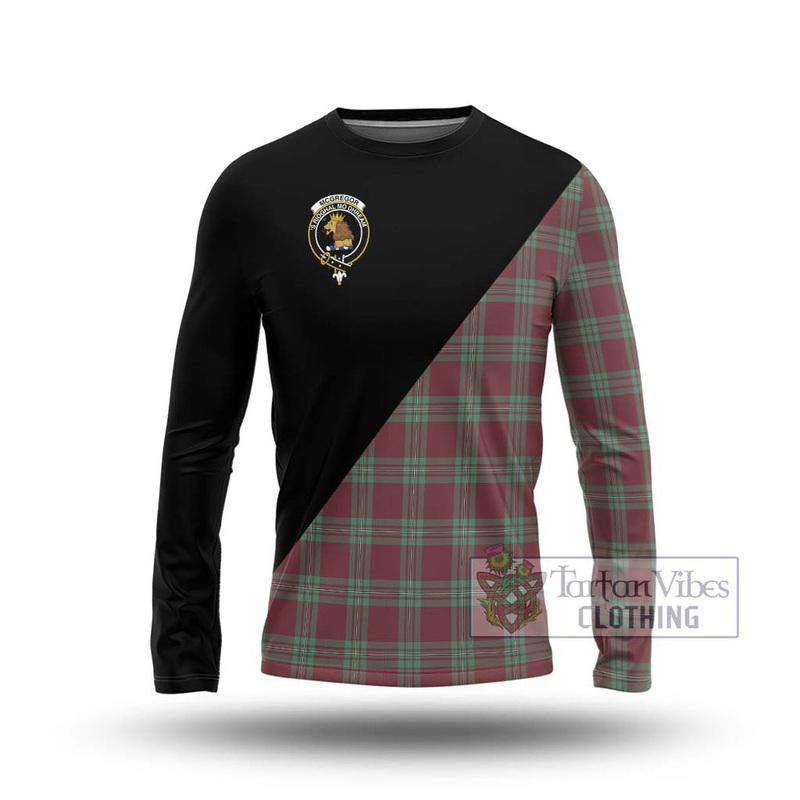 McGregor Hunting Ancient Tartan Long Sleeve T-Shirt with Family Crest and Military Logo Style