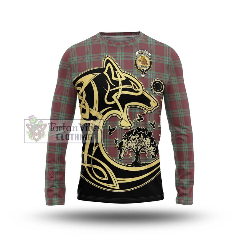 McGregor Hunting Ancient Tartan Long Sleeve T-Shirt with Family Crest Celtic Wolf Style