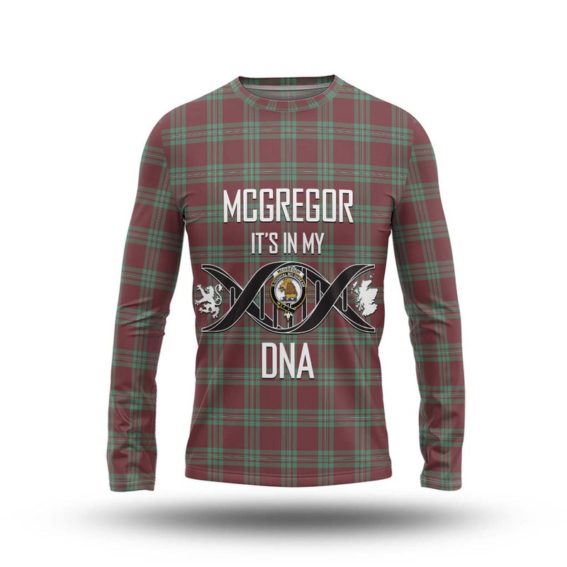 McGregor Hunting Ancient Tartan Long Sleeve T-Shirt with Family Crest DNA In Me Style