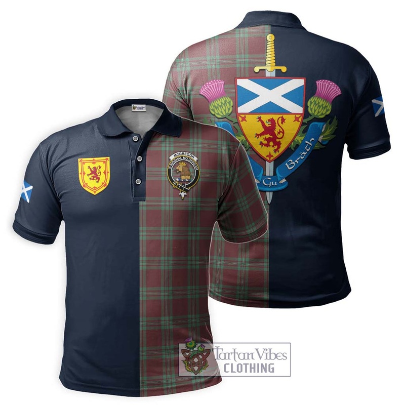 McGregor Hunting Ancient Tartan Polo Shirt Alba with Scottish Lion Royal Arm Half Style