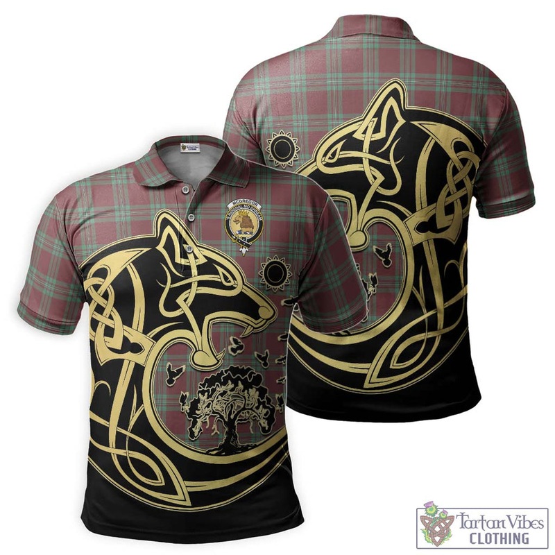 McGregor Hunting Ancient Tartan Polo Shirt with Family Crest Celtic Wolf Style