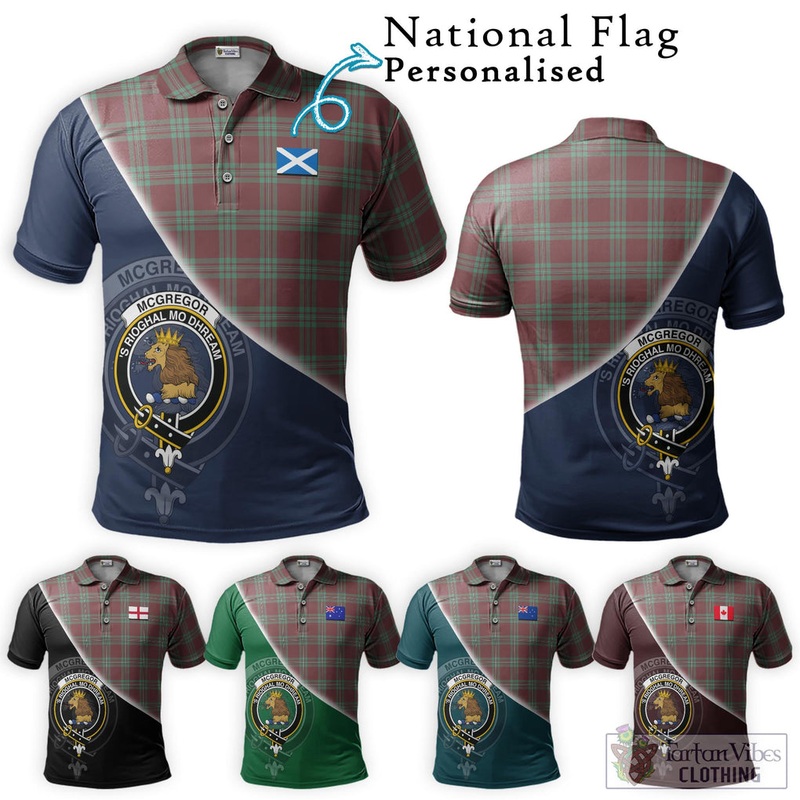McGregor Hunting Ancient Tartan Polo Shirt with Personalised National Flag and Family Crest Half Style
