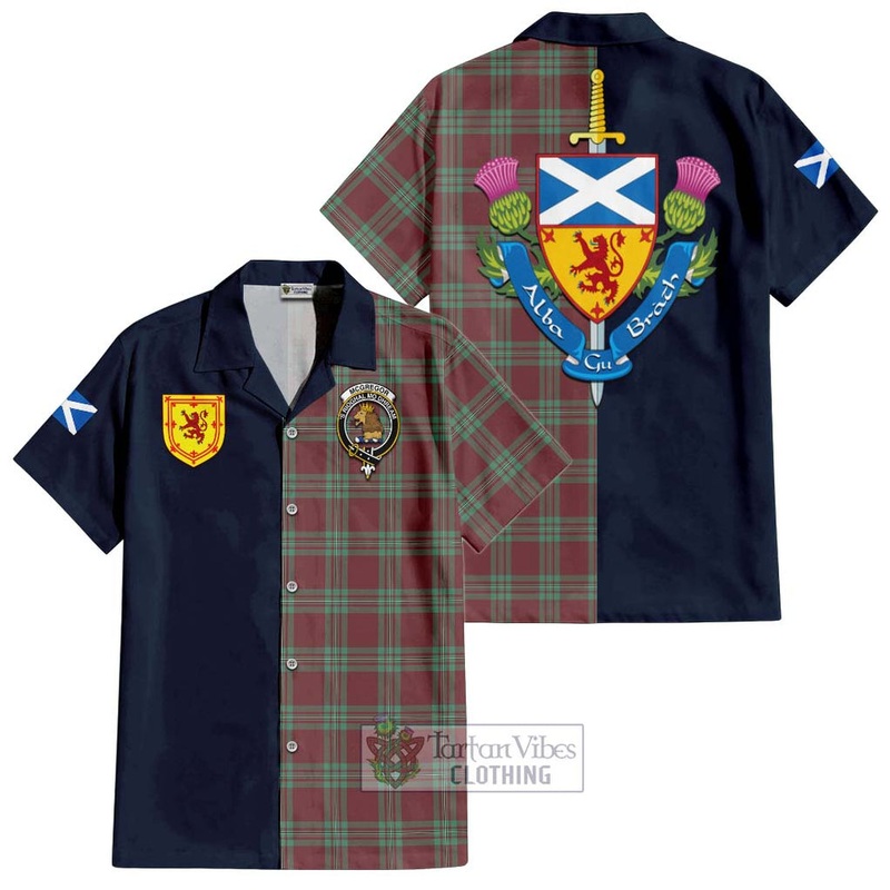 McGregor Hunting Ancient Tartan Short Sleeve Button Shirt Alba with Scottish Lion Royal Arm Half Style