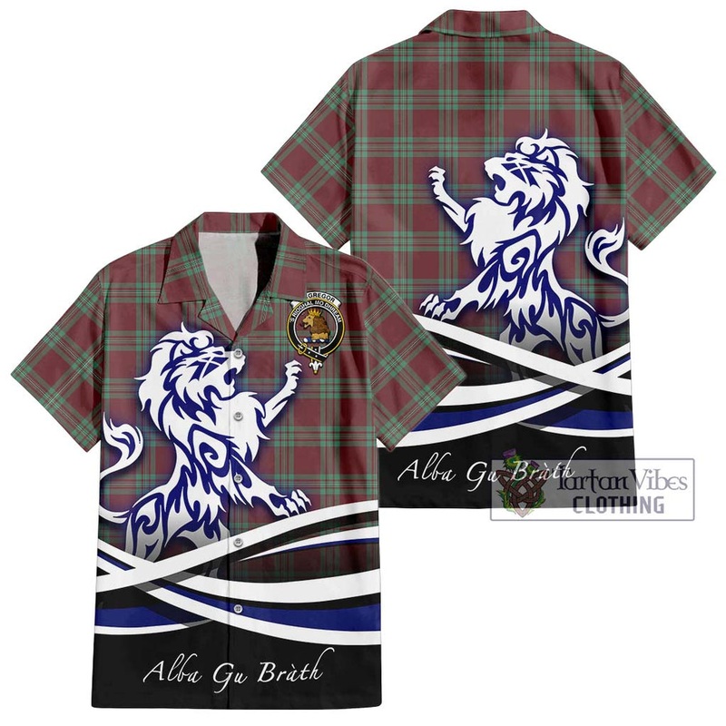 McGregor Hunting Ancient Tartan Short Sleeve Button Shirt with Alba Gu Brath Regal Lion Emblem