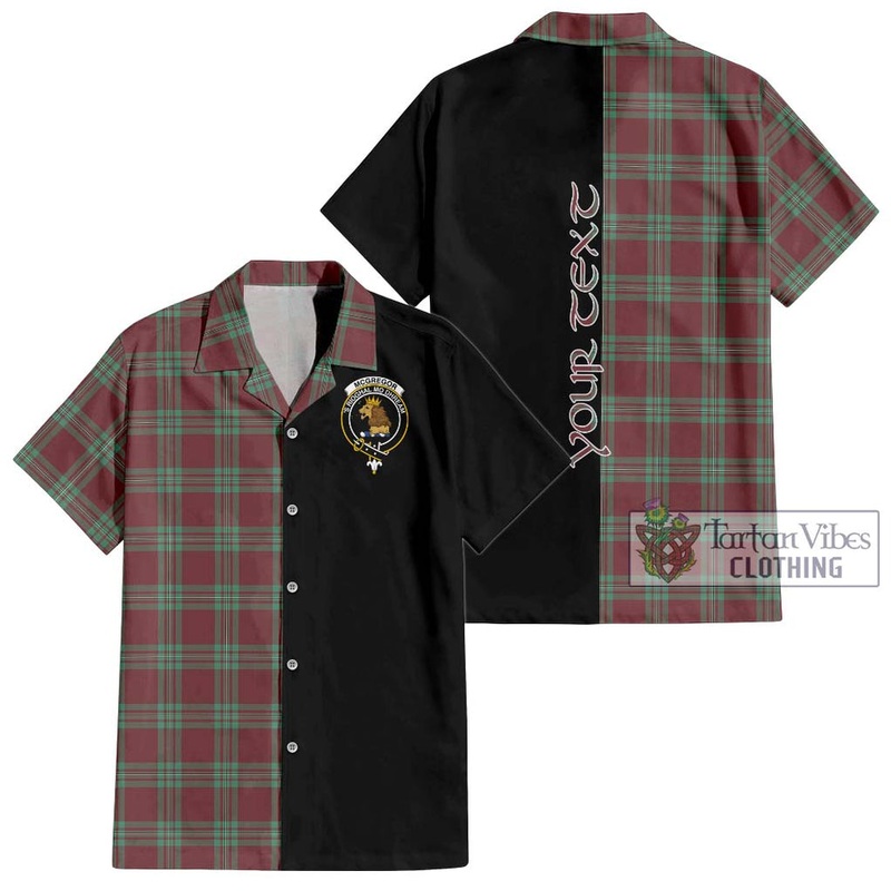 McGregor Hunting Ancient Tartan Short Sleeve Button Shirt with Family Crest and Half Of Me Style