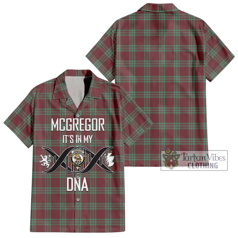 McGregor Hunting Ancient Tartan Short Sleeve Button Shirt with Family Crest DNA In Me Style