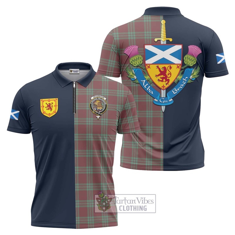 McGregor Hunting Ancient Tartan Zipper Polo Shirt Alba with Scottish Lion Royal Arm Half Style