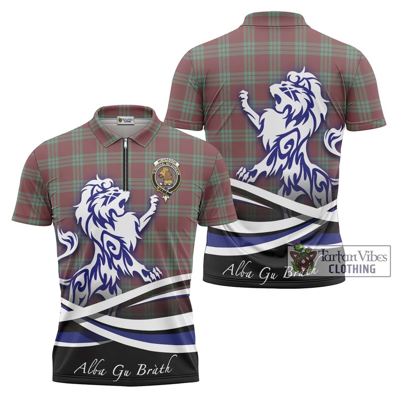 McGregor Hunting Ancient Tartan Zipper Polo Shirt with Alba Gu Brath Regal Lion Emblem