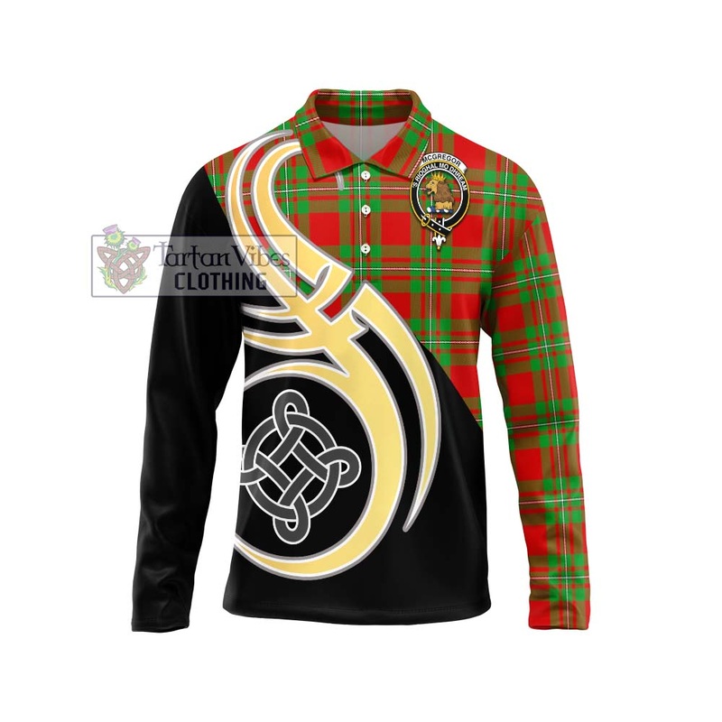 McGregor Modern Tartan Long Sleeve Polo Shirt with Family Crest and Celtic Symbol Style