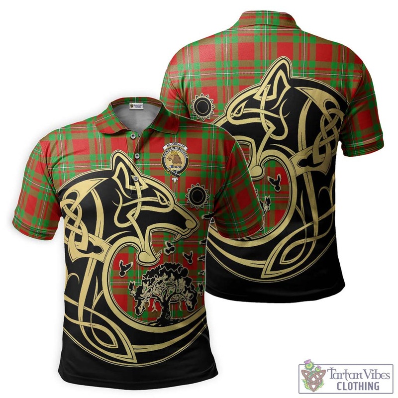McGregor Modern Tartan Polo Shirt with Family Crest Celtic Wolf Style