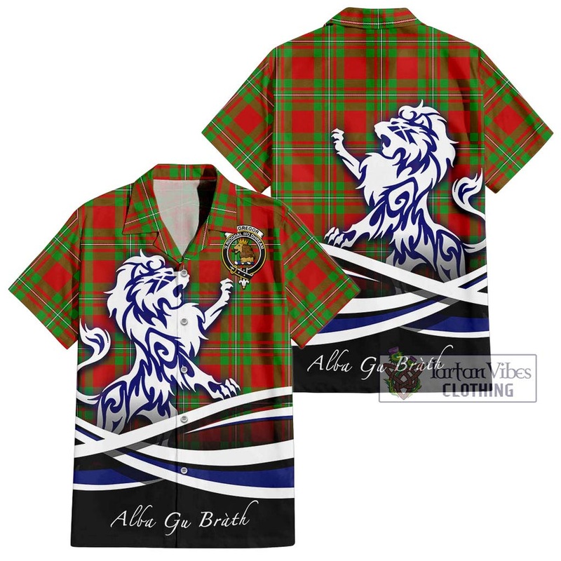McGregor Modern Tartan Short Sleeve Button Shirt with Alba Gu Brath Regal Lion Emblem