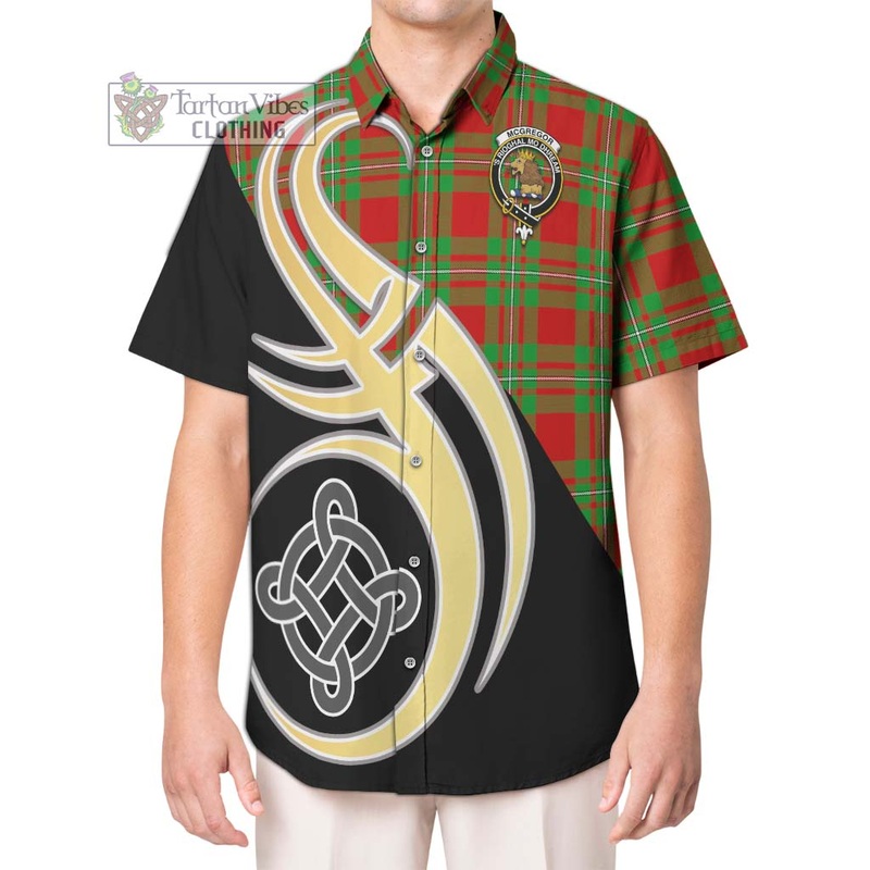 McGregor Modern Tartan Short Sleeve Button Shirt with Family Crest and Celtic Symbol Style
