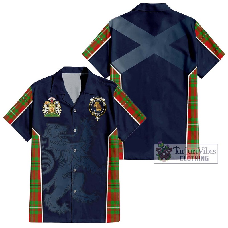 McGregor Modern Tartan Short Sleeve Button Shirt with Family Crest and Lion Rampant Vibes Sport Style
