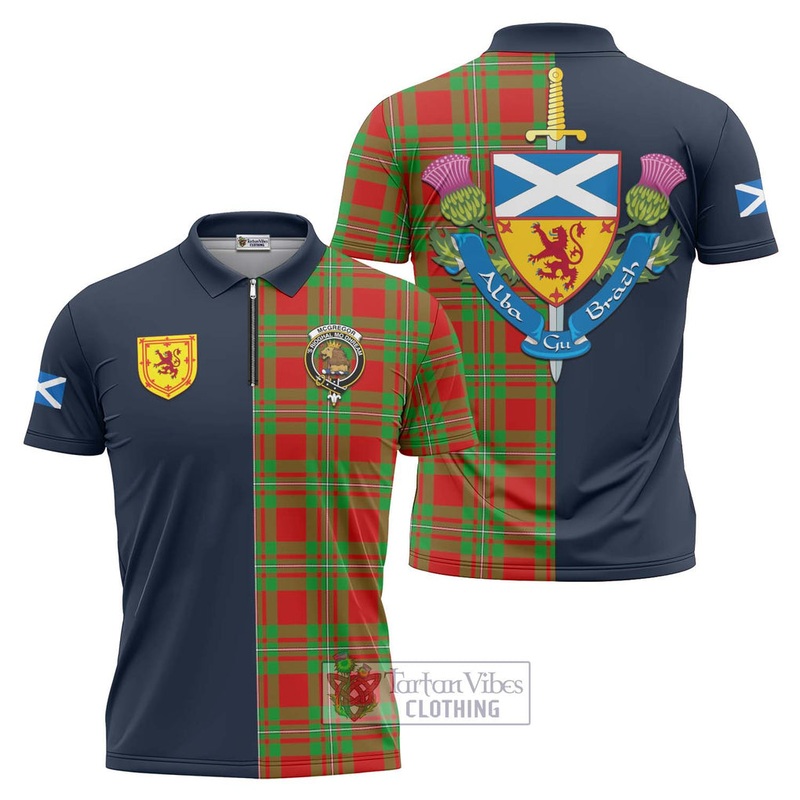 McGregor Modern Tartan Zipper Polo Shirt Alba with Scottish Lion Royal Arm Half Style