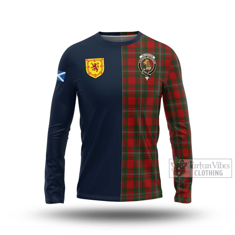 McGregor Tartan Long Sleeve T-Shirt Alba with Scottish Lion Royal Arm Half Style