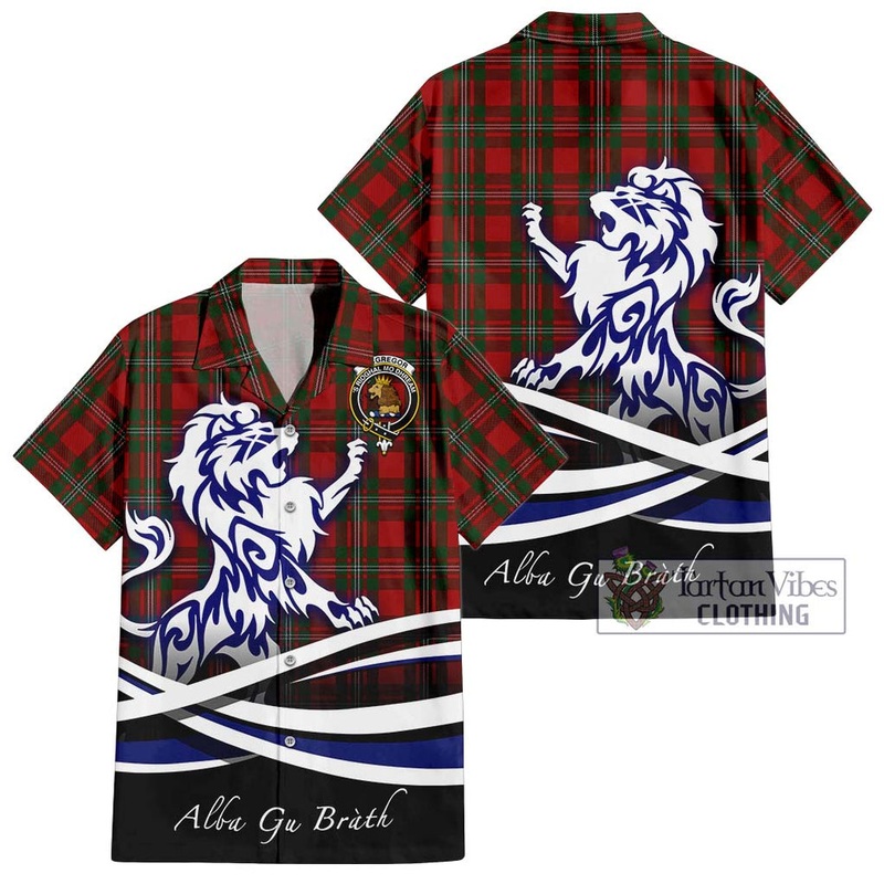 McGregor Tartan Short Sleeve Button Shirt with Alba Gu Brath Regal Lion Emblem