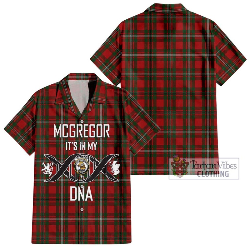 McGregor Tartan Short Sleeve Button Shirt with Family Crest DNA In Me Style