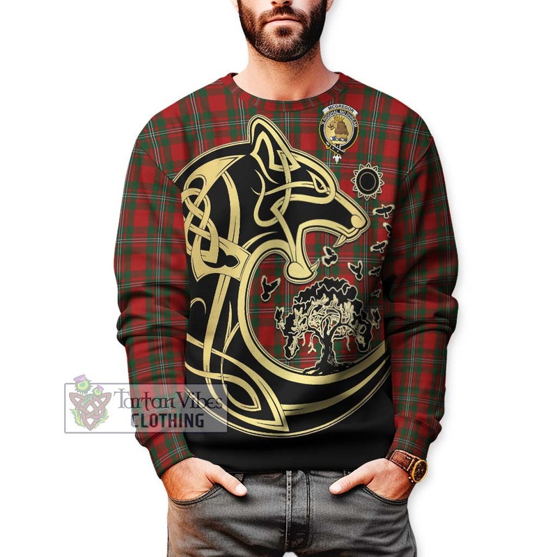 McGregor Tartan Sweatshirt with Family Crest Celtic Wolf Style