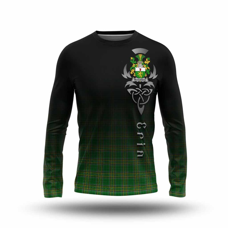 McGuiness Irish Clan Long Sleeve T-Shirt with Coat of Arms Erin Go Bragh Celtic Inspired