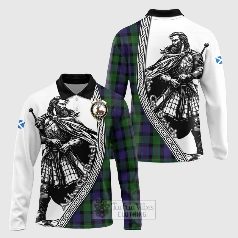 Blair Tartan Clan Crest Long Sleeve Polo Shirt with Highlander Warrior Celtic Style