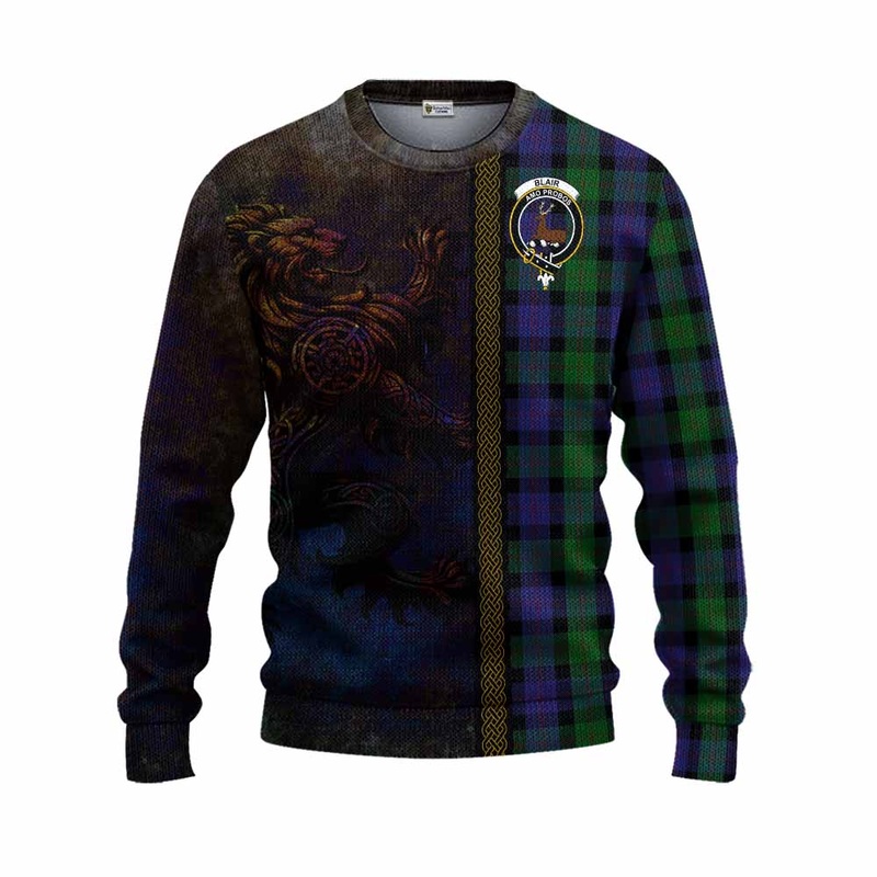 Blair Tartan Family Crest Knitted Sweater Alba Gu Brath Be Brave Lion Ancient Style