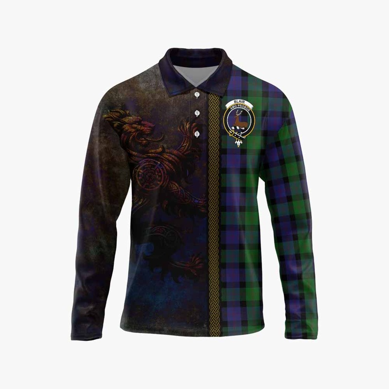 Blair Tartan Family Crest Long Sleeve Polo Shirt Alba Gu Brath Be Brave Lion Ancient Style