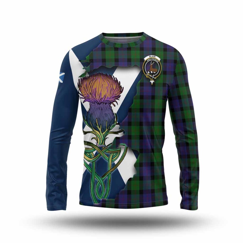 Blair Tartan Family Crest Long Sleeve T-Shirt Scottish Thistle Celtic Inspired