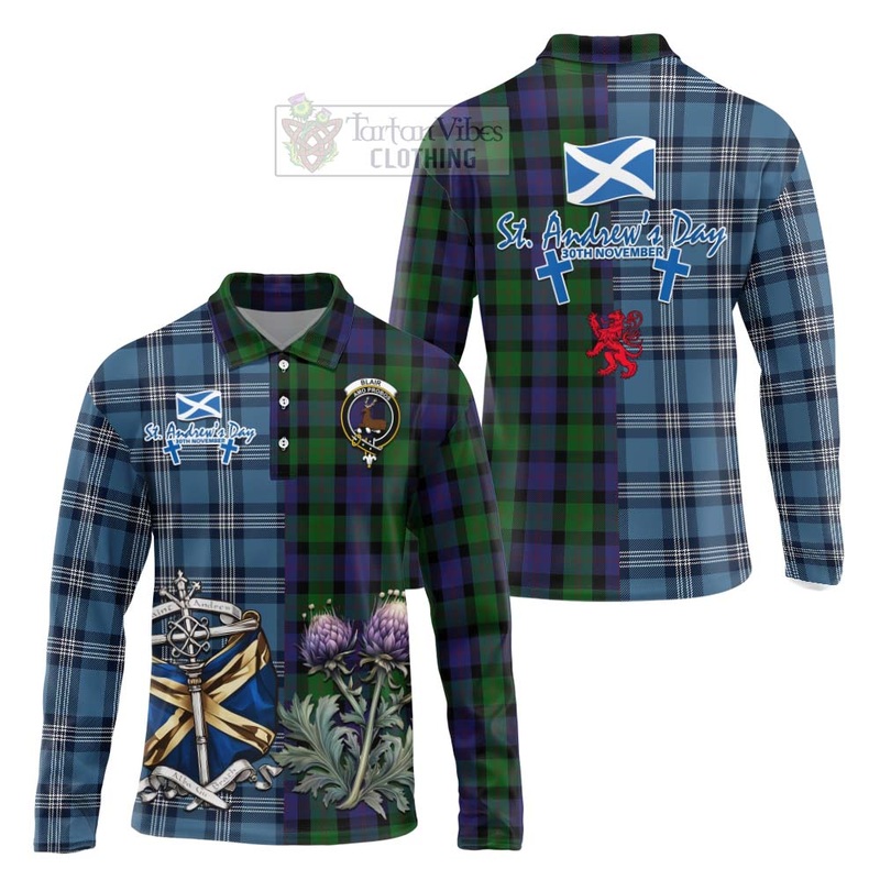 Blair Tartan Long Sleeve Polo Shirt Happy St. Andrew's Day Half Tartan Style