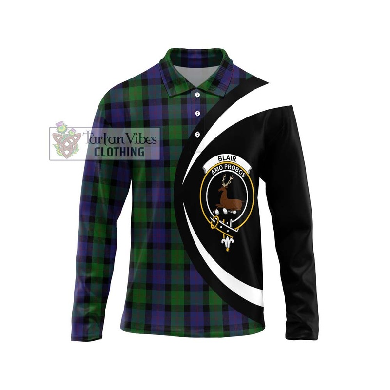 Blair Tartan Long Sleeve Polo Shirt with Family Crest Circle Style