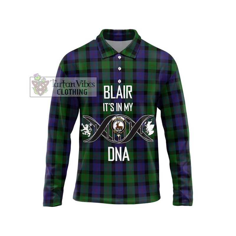Blair Tartan Long Sleeve Polo Shirt with Family Crest DNA In Me Style