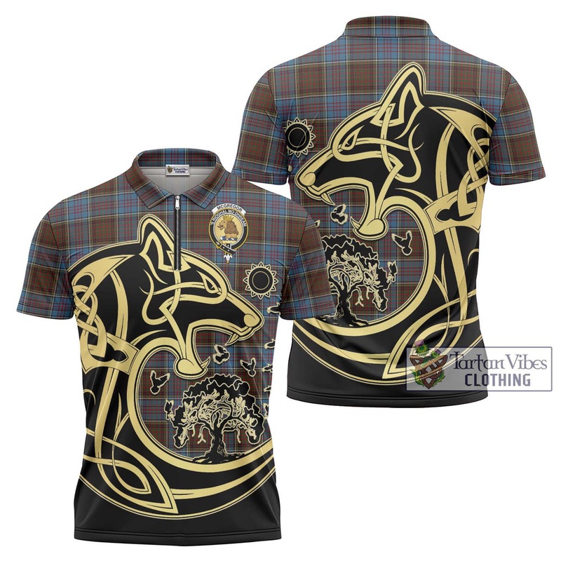 McGregor Hastie Tartan Zipper Polo Shirt with Family Crest Celtic Wolf Style
