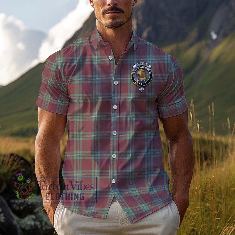 McGregor Hunting Ancient Tartan Cotton Hawaiian Shirt with Family Crest