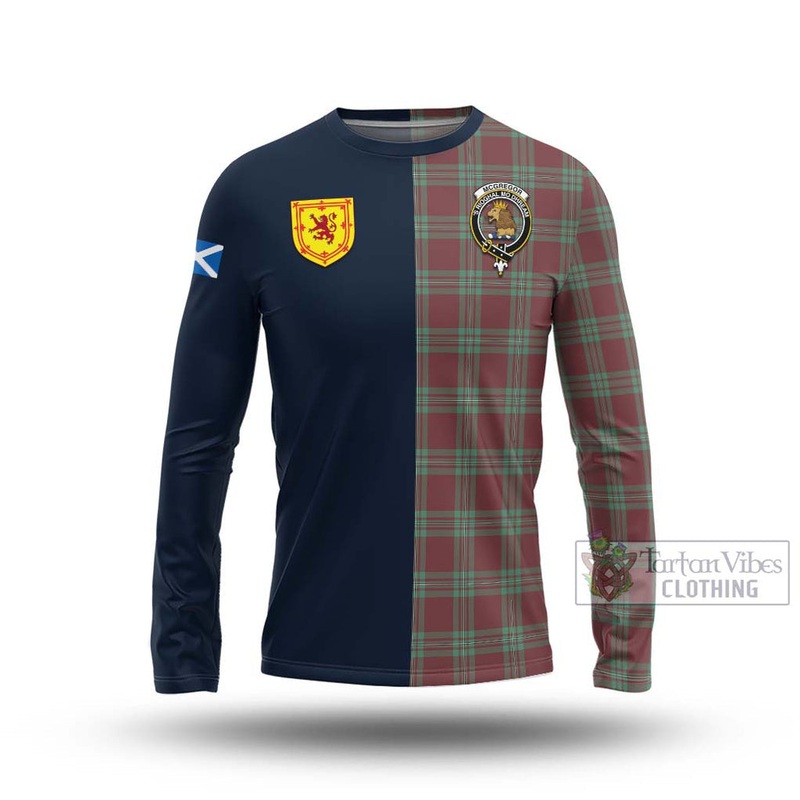 McGregor Hunting Ancient Tartan Long Sleeve T-Shirt Alba with Scottish Lion Royal Arm Half Style