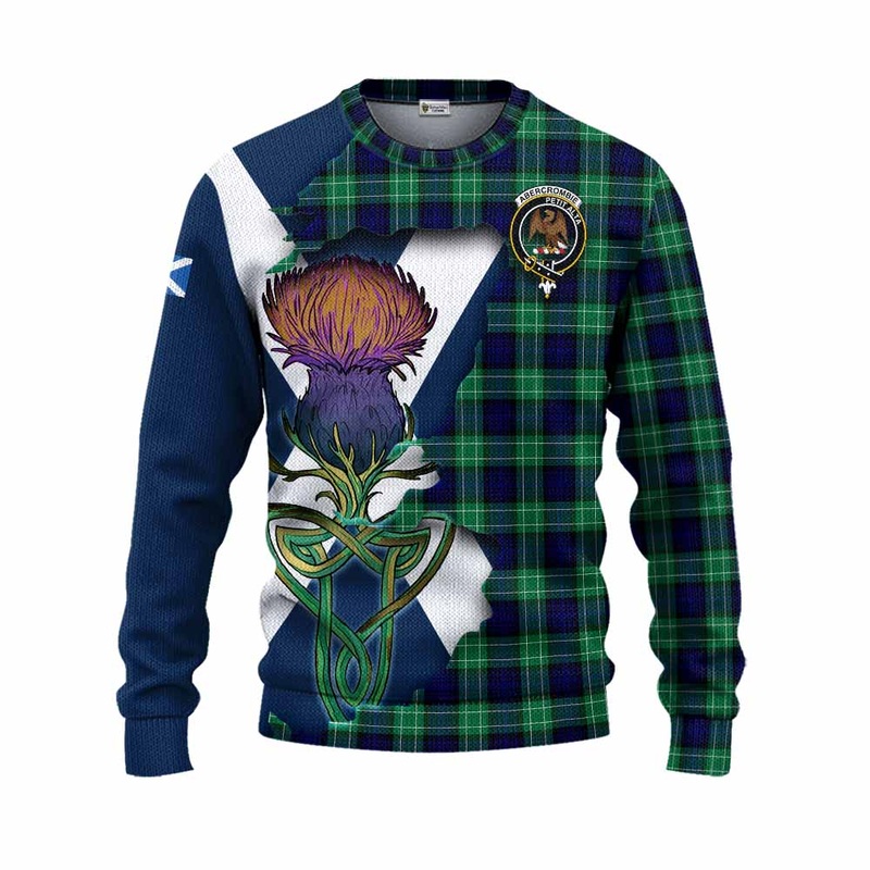 Abercrombie Tartan Family Crest Knitted Sweater Scottish Thistle Celtic Inspired
