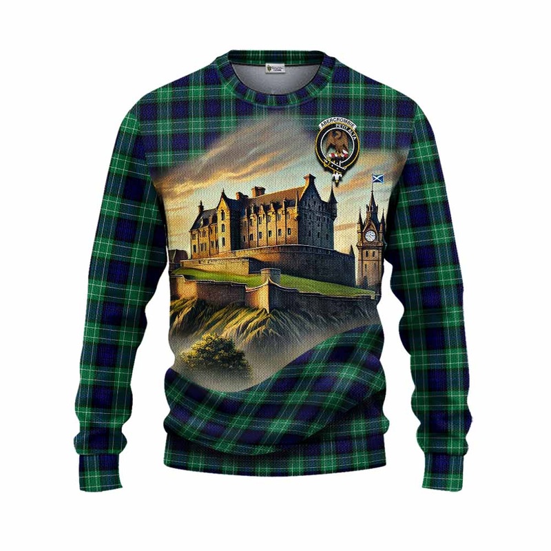 Abercrombie Tartan Family Crest Knitted Sweater with Scottish Ancient Castle Style