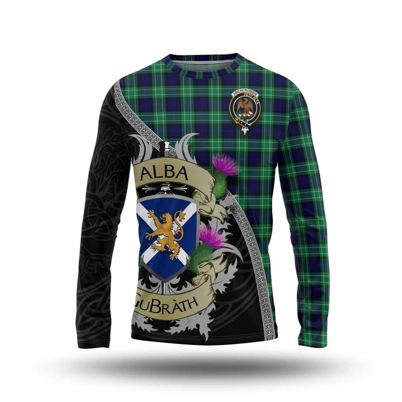 Abercrombie Tartan Family Crest Long Sleeve T-Shirt Lion Rampant Royal Thistle Shield Celtic Inspired