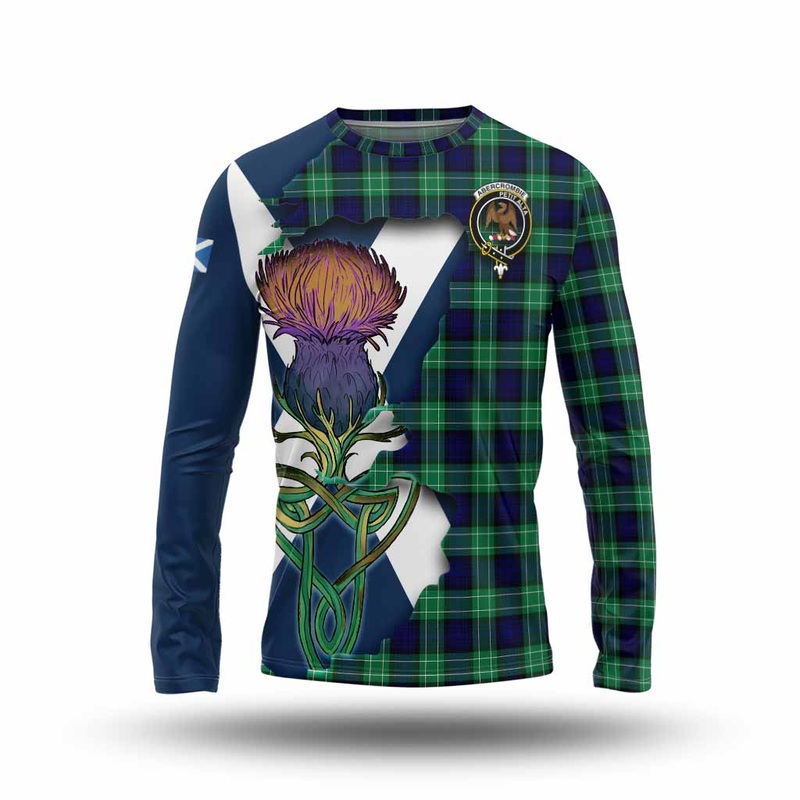 Abercrombie Tartan Family Crest Long Sleeve T-Shirt Scottish Thistle Celtic Inspired