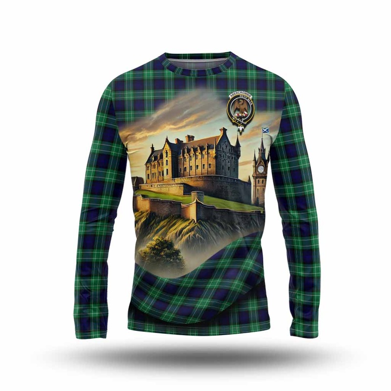 Abercrombie Tartan Family Crest Long Sleeve T-Shirt with Scottish Ancient Castle Style