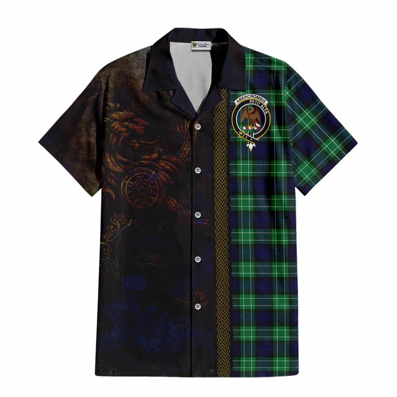 Abercrombie Tartan Family Crest Short Sleeve Button Shirt Alba Gu Brath Be Brave Lion Ancient Style