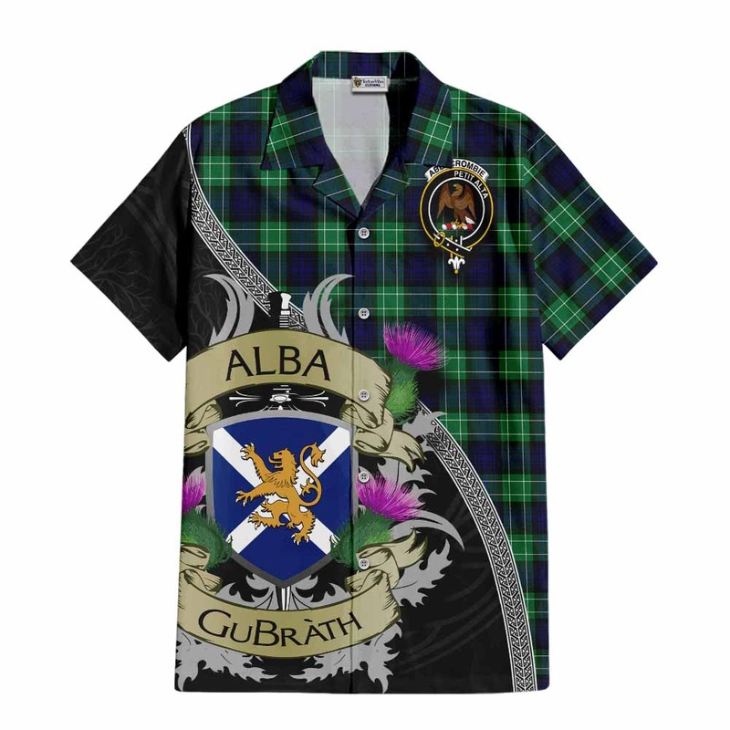 Abercrombie Tartan Family Crest Short Sleeve Button Shirt Lion Rampant Royal Thistle Shield Celtic Inspired