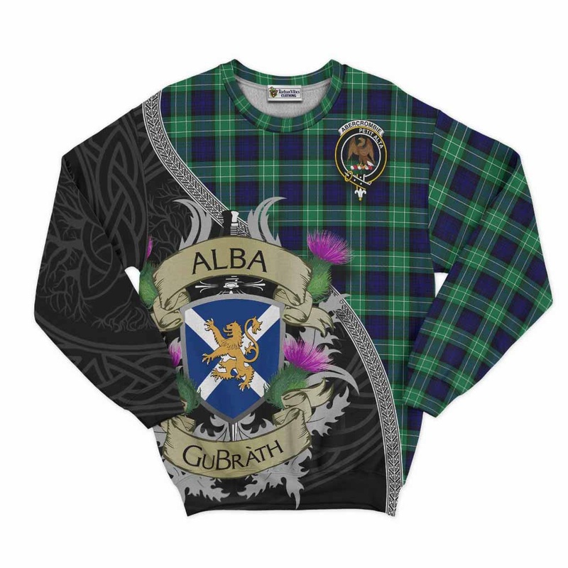 Abercrombie Tartan Family Crest Sweatshirt Lion Rampant Royal Thistle Shield Celtic Inspired