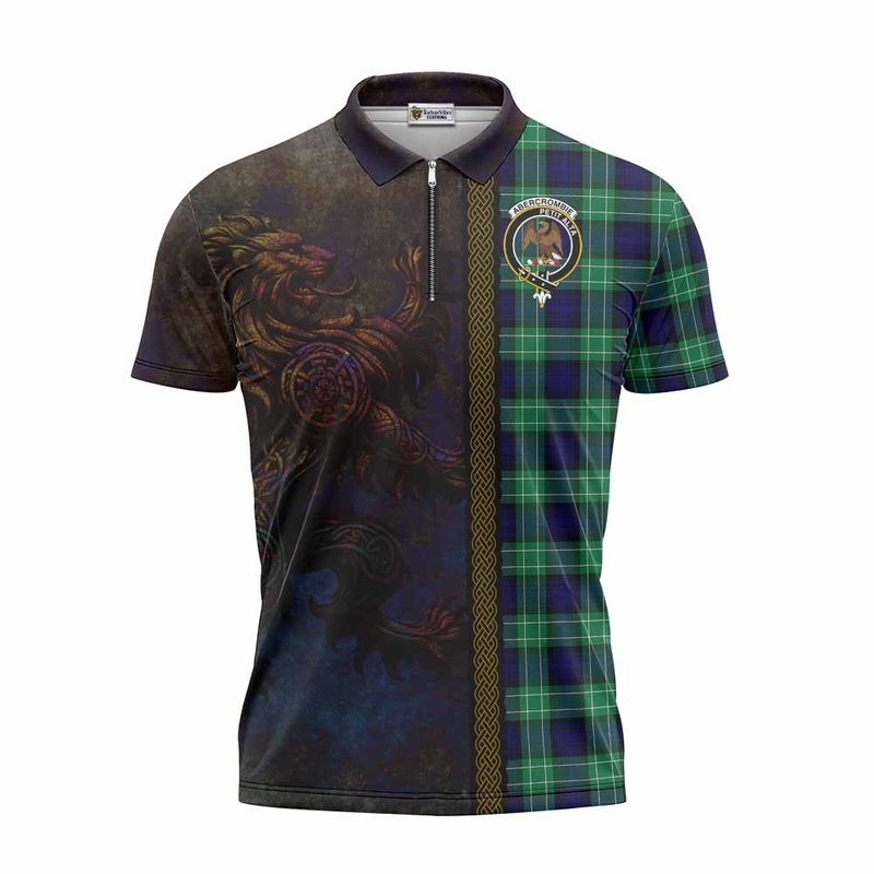 Abercrombie Tartan Family Crest Zipper Polo Shirt Alba Gu Brath Be Brave Lion Ancient Style