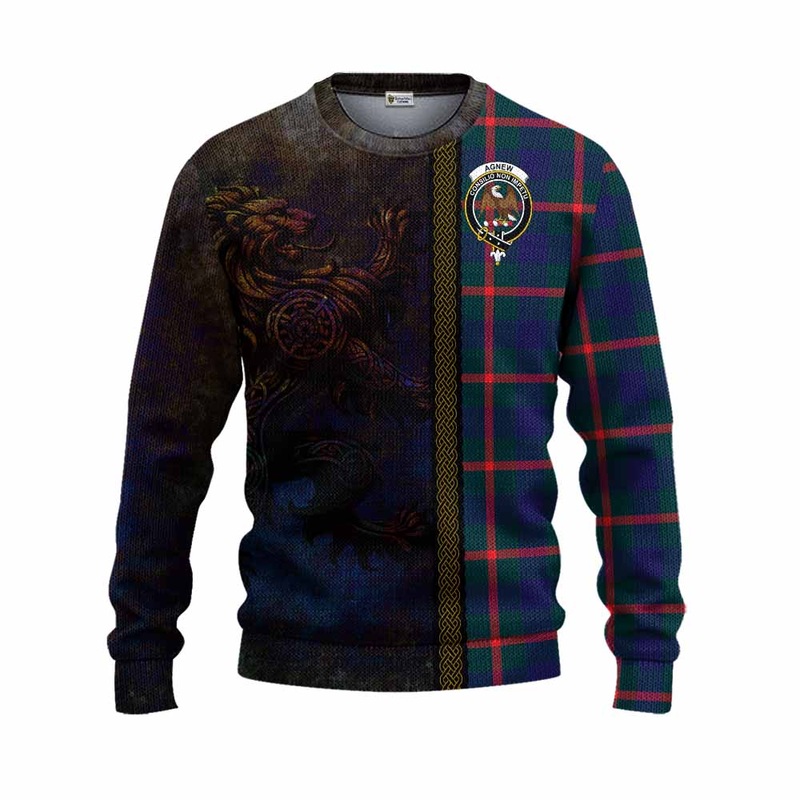 Agnew Tartan Family Crest Knitted Sweater Alba Gu Brath Be Brave Lion Ancient Style
