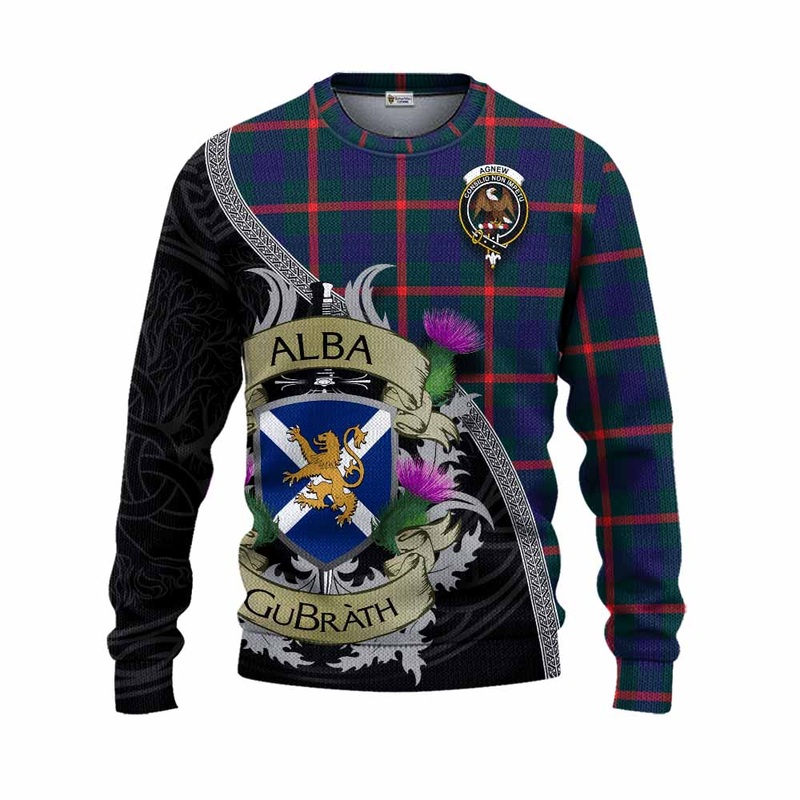 Agnew Tartan Family Crest Knitted Sweater Lion Rampant Royal Thistle Shield Celtic Inspired