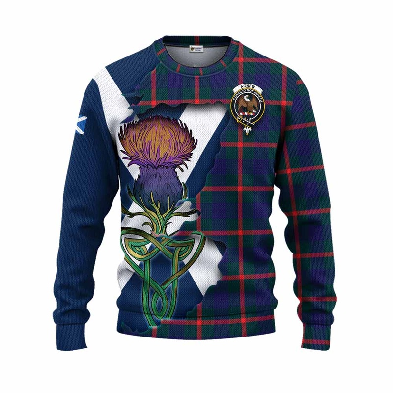Agnew Tartan Family Crest Knitted Sweater Scottish Thistle Celtic Inspired