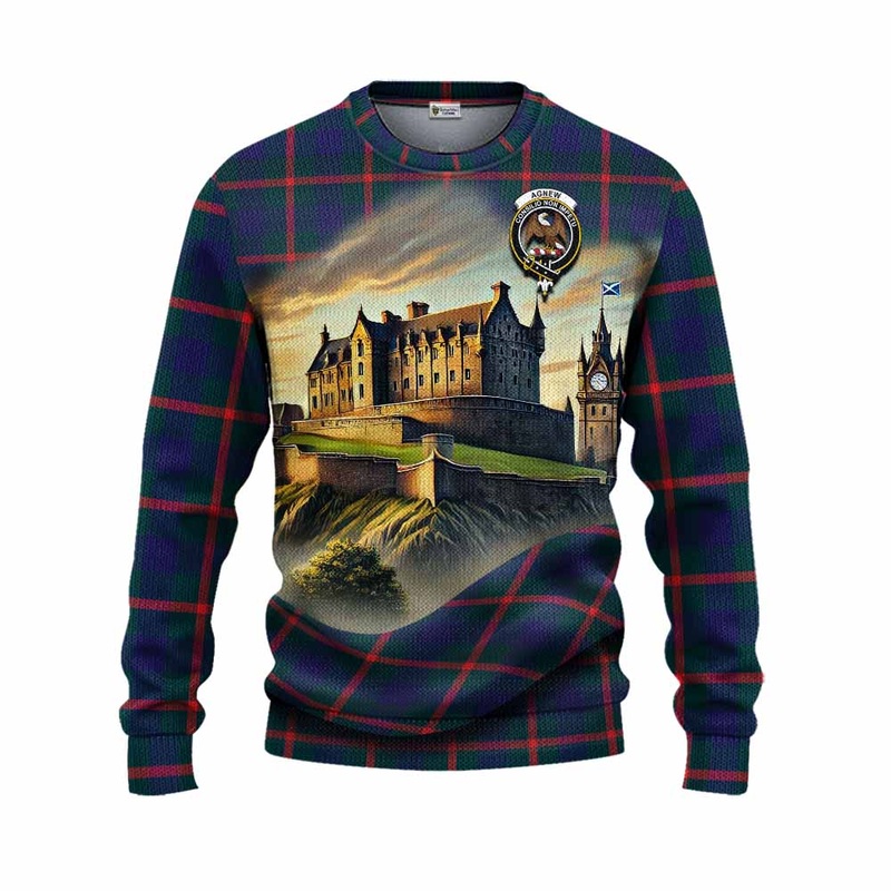 Agnew Tartan Family Crest Knitted Sweater with Scottish Ancient Castle Style