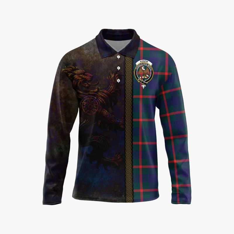 Agnew Tartan Family Crest Long Sleeve Polo Shirt Alba Gu Brath Be Brave Lion Ancient Style
