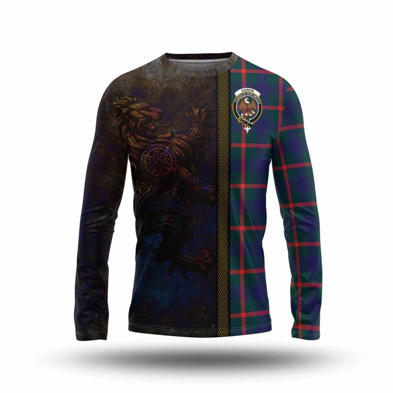 Agnew Tartan Family Crest Long Sleeve T-Shirt Alba Gu Brath Be Brave Lion Ancient Style